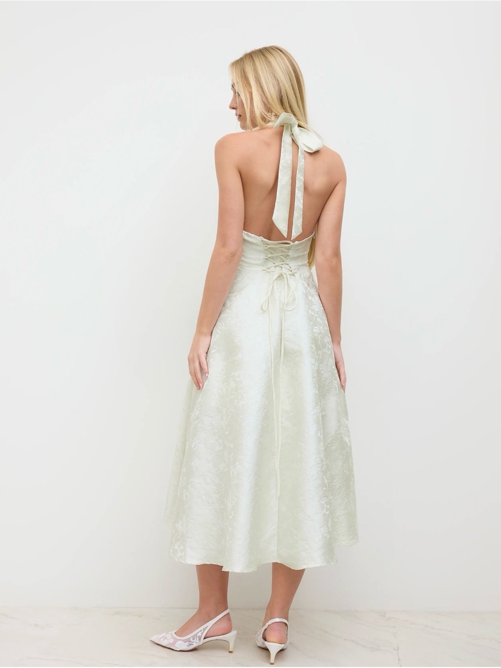 White Satin Halter Slip Dress - CIDER - SIZE SMALL (4) - Picture 3 of 3